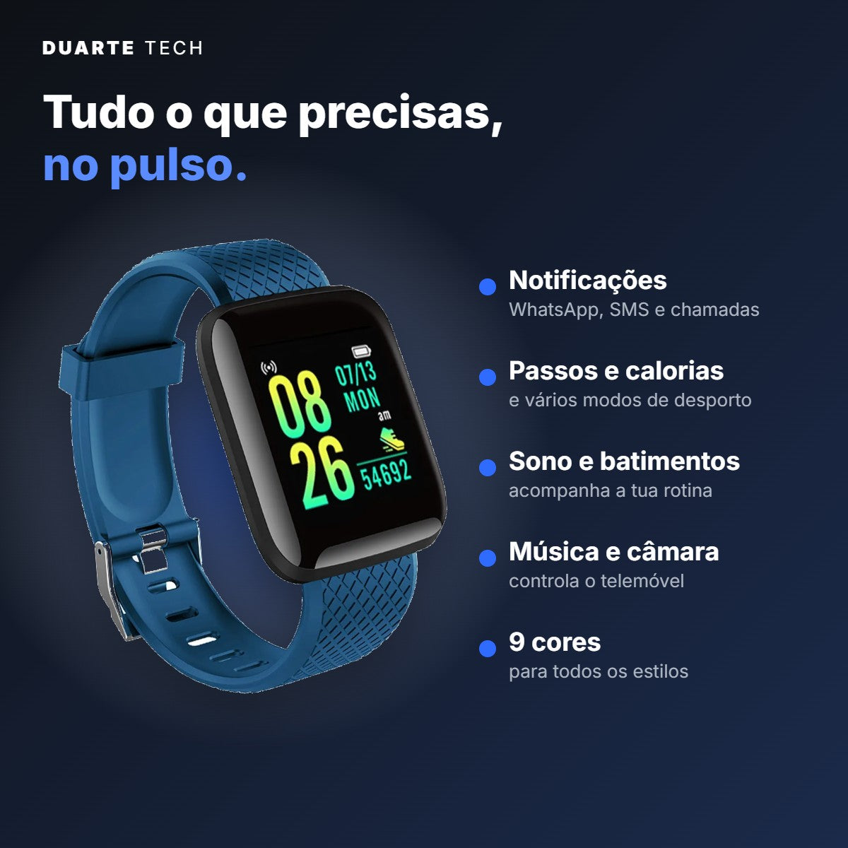 Smartwatch Active — Fitness, Notificações e Música
