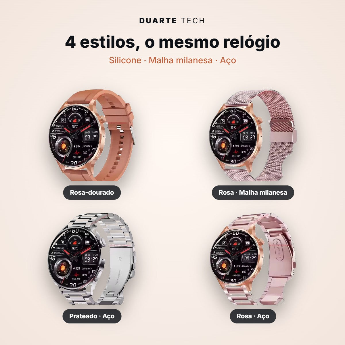 Smartwatch Atlas — Ecrã HD 1,83" e Bracelete em Aço