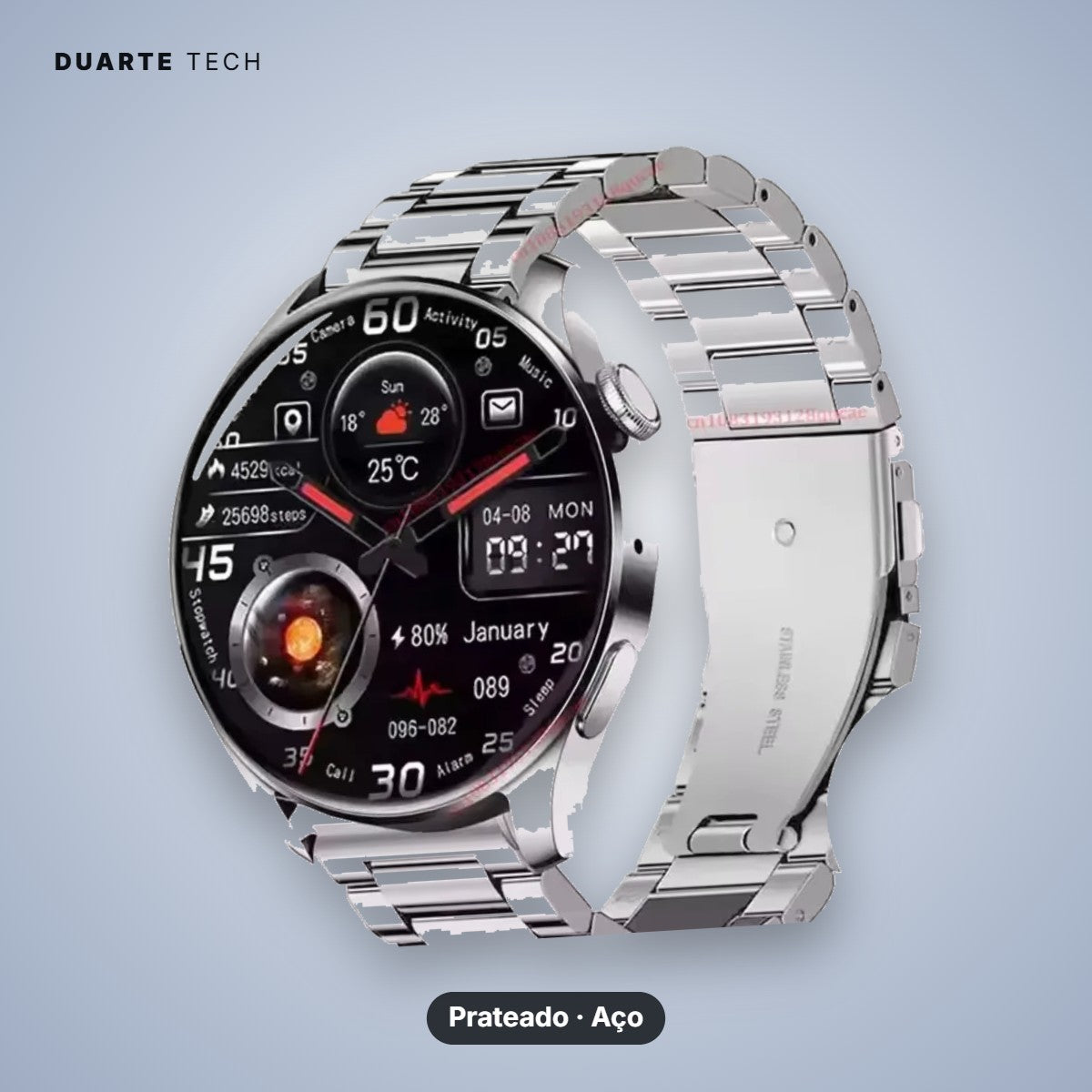 Smartwatch Atlas — Ecrã HD 1,83" e Bracelete em Aço